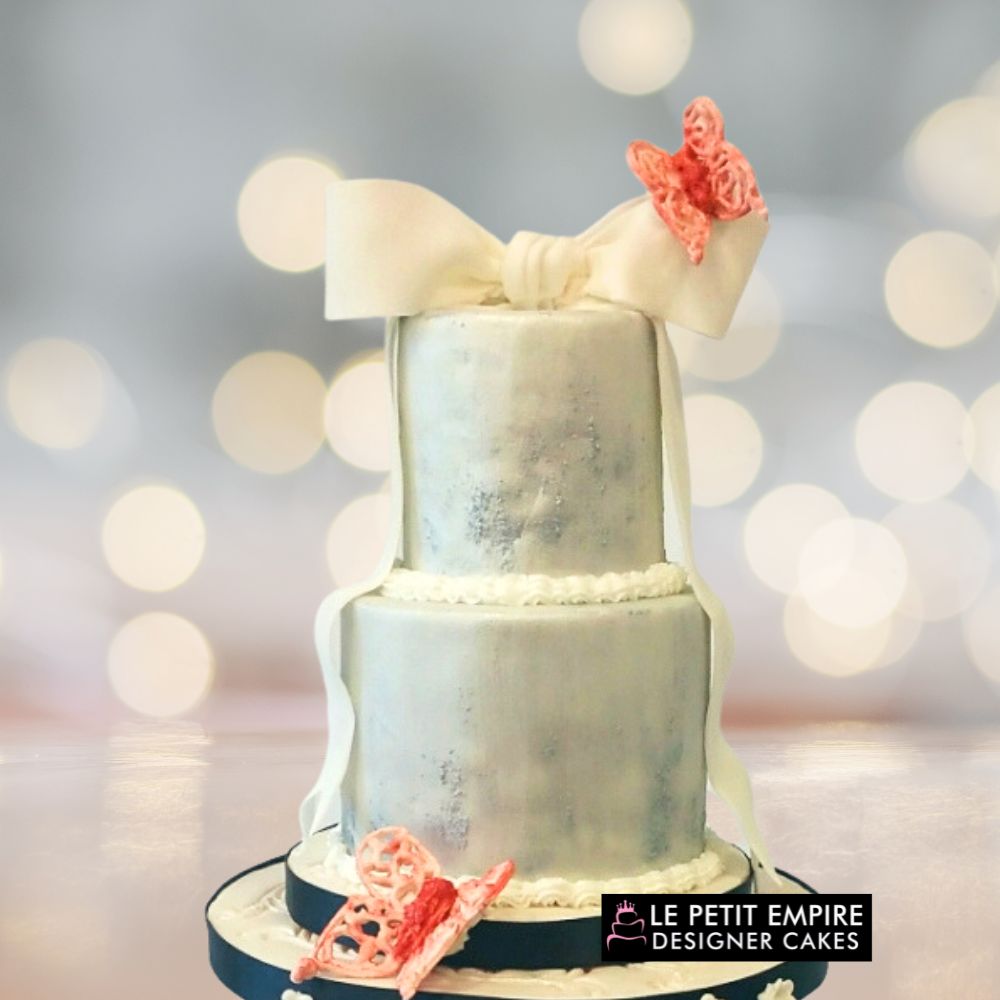 2 Tier Butterfly Ribbon Fondant Cake 2 Tier Butterfly Ribbon Fondant Cake - Image 1