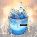 Alcohol Bottle Blue Silver Drip Cake *(Real Miniature Drinkable Liquor Bottle)