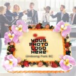 Sugar Art Orchid Flower 2 and Fresh Fruits Design [Corporate Event Photo Company Logo Cake]